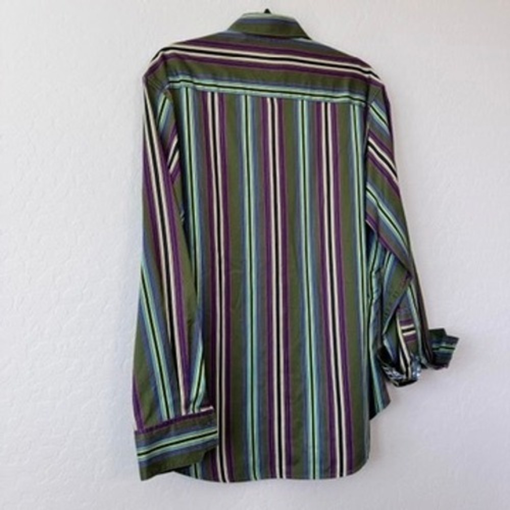 Robert Graham Mens XLarge Long Sleeve Button Up Shirt Green Colorful Stripes - Picture 11 of 11
